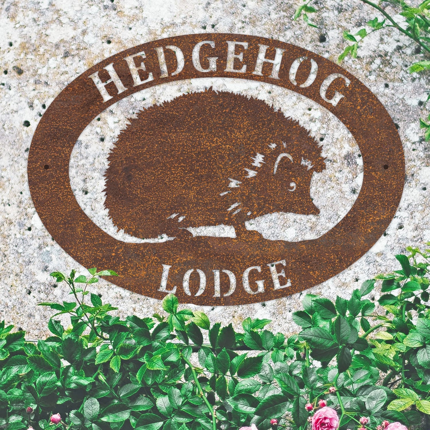 Rustic Hedgehog Oval House Name Sign