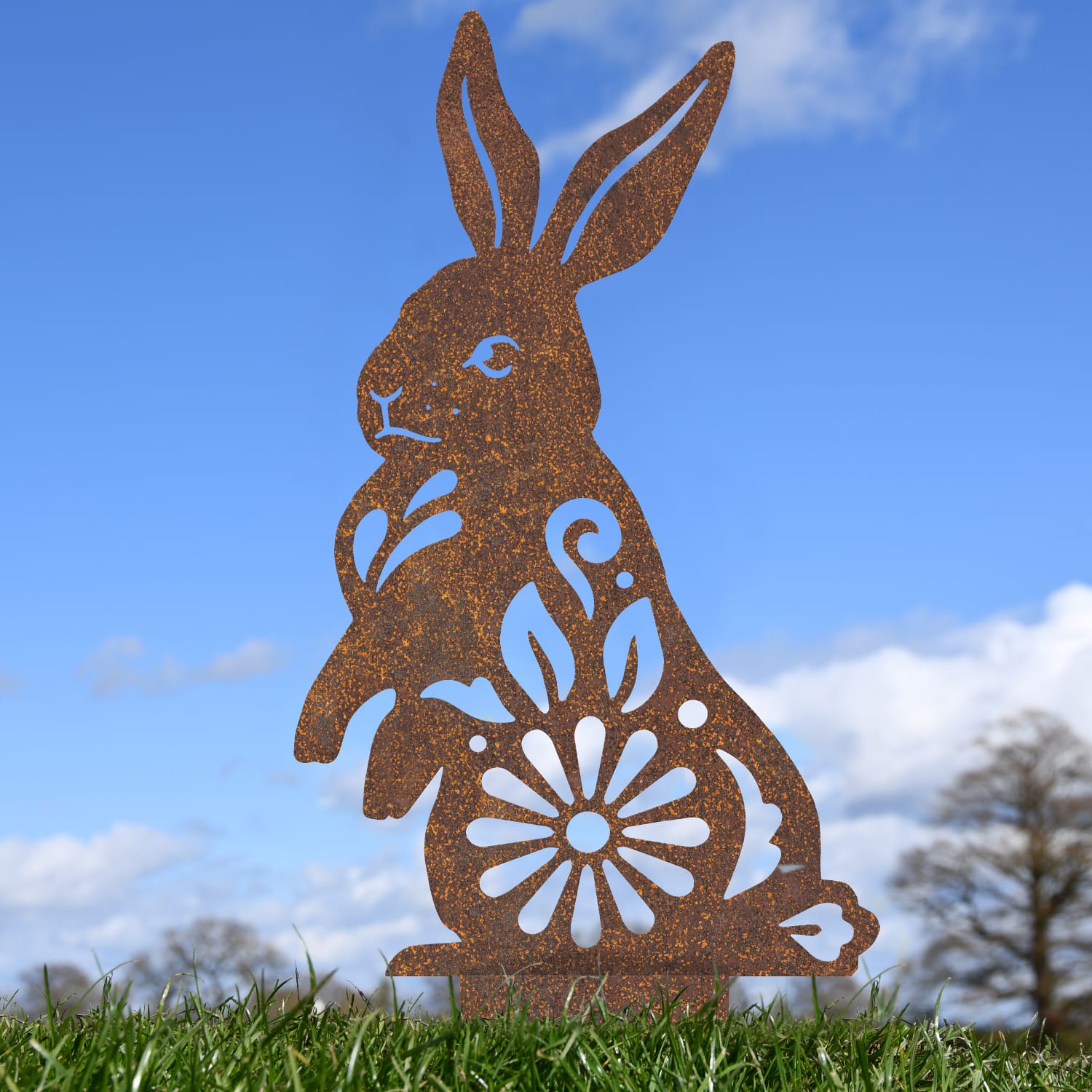 Rustic Floral Rabbit Iron Silhouette
