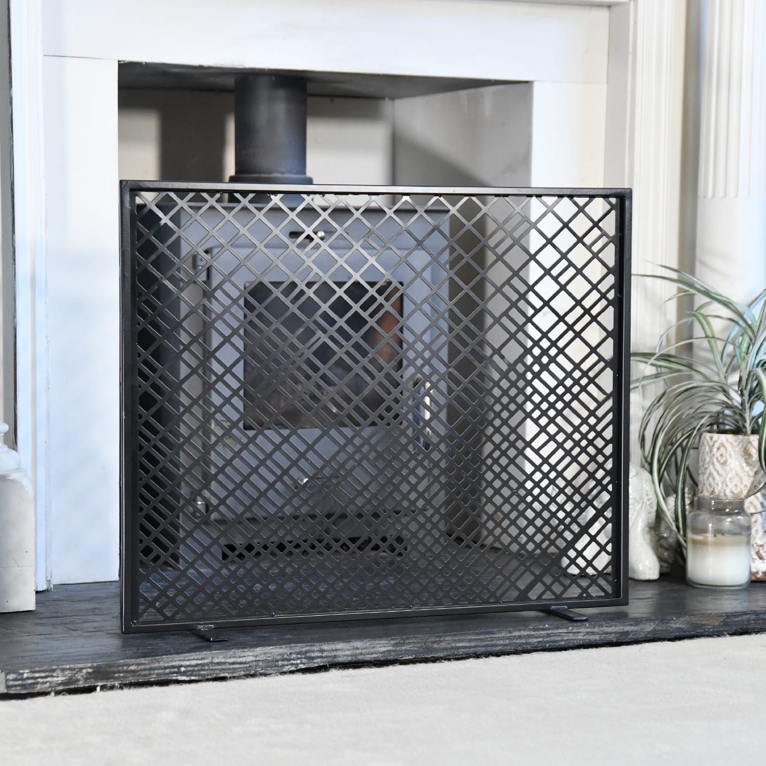 Geometric Contemporary Black Fire Guard