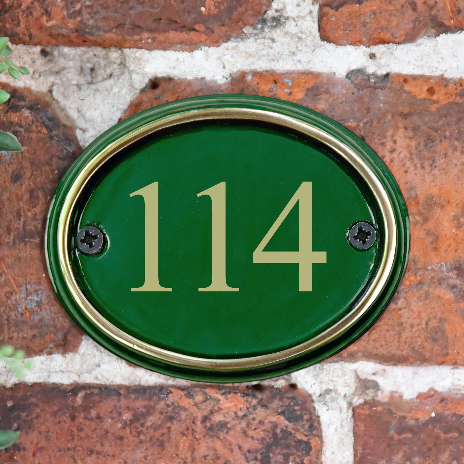 Green and Brass Oval House Number Si…