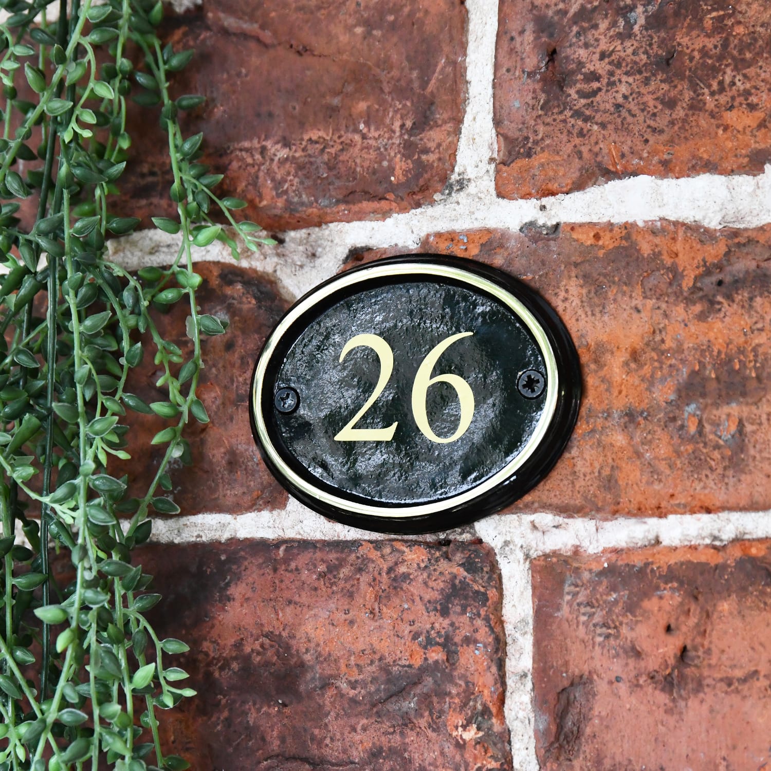 Black and Polished Brass House Number Sign With Vinyl Numbers