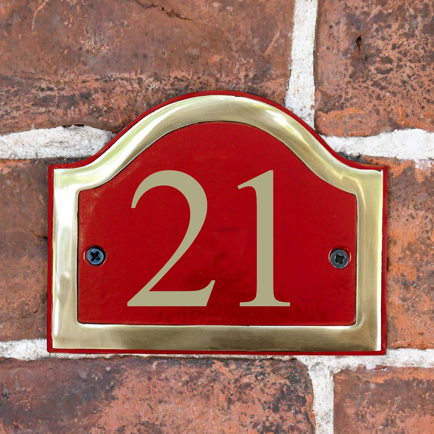 Red and Brass Arched House Number Si…