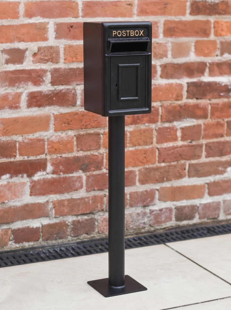 Black and Gold Traditional Iron Post Box With Stand