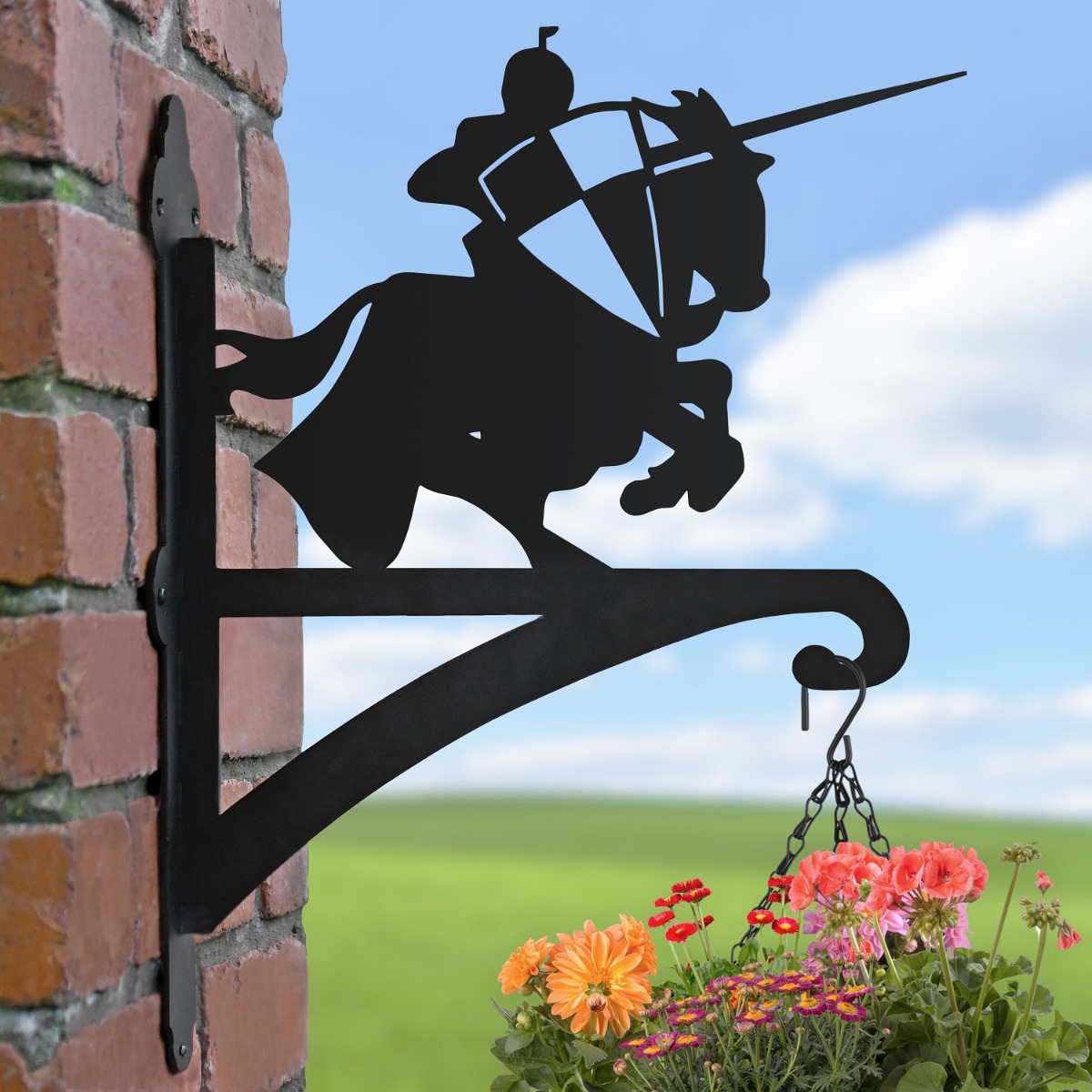 Jousting Knight Iron Hanging Basket Bracket