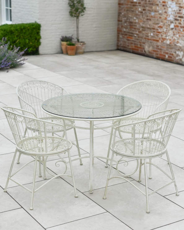 Antique White 'Thornley' Glass Top Four Seater Dining Set