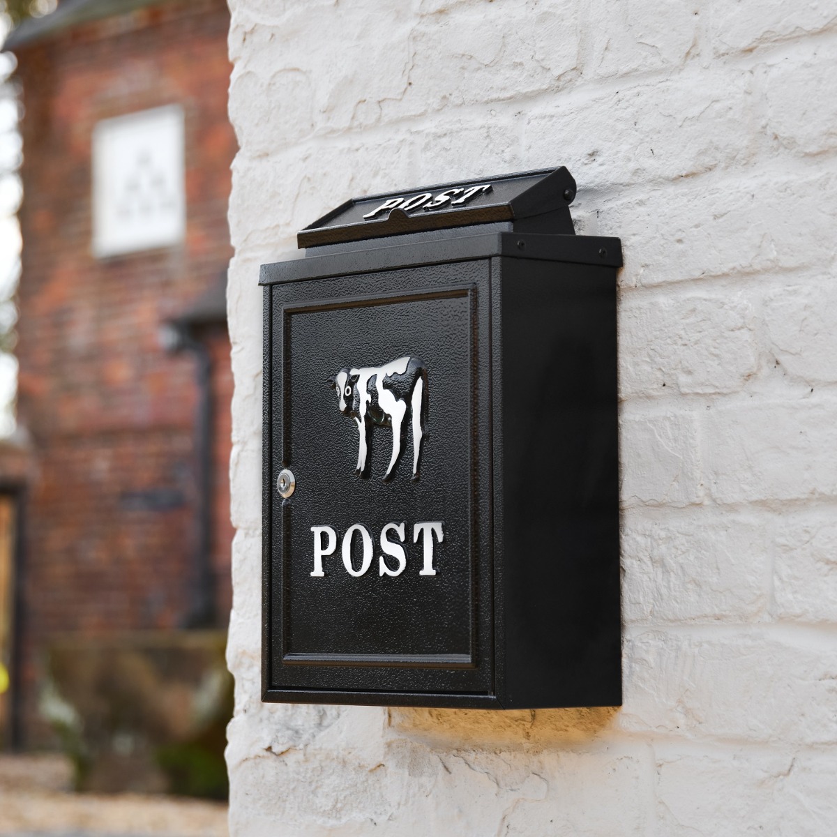 Cow Motif Black Wall Mounted Post Box