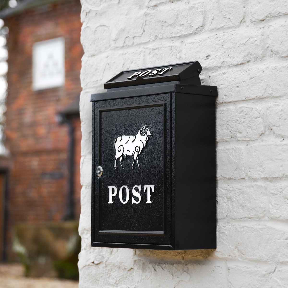 Sheep Motif Black Wall Mounted Post Box
