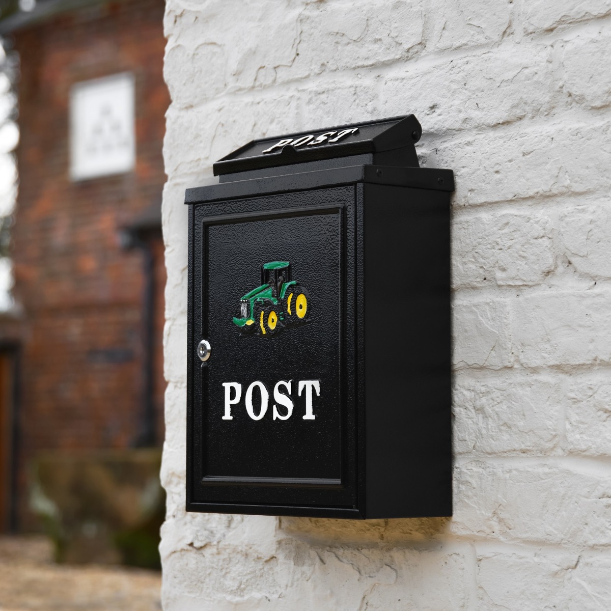 Green Tractor Black Wall Mounted Post Box