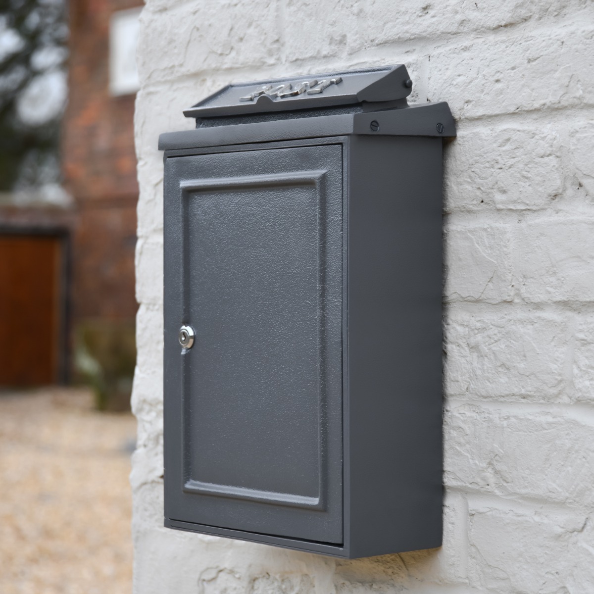 Grey Wall Mounted Post Box with Chrome Detailing