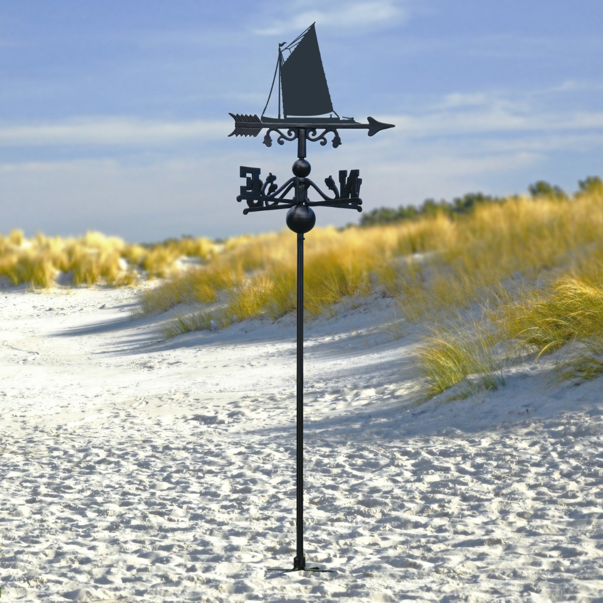 Freestanding Weathervane with Norfolk Wherry Sail Boat Motif in Situ