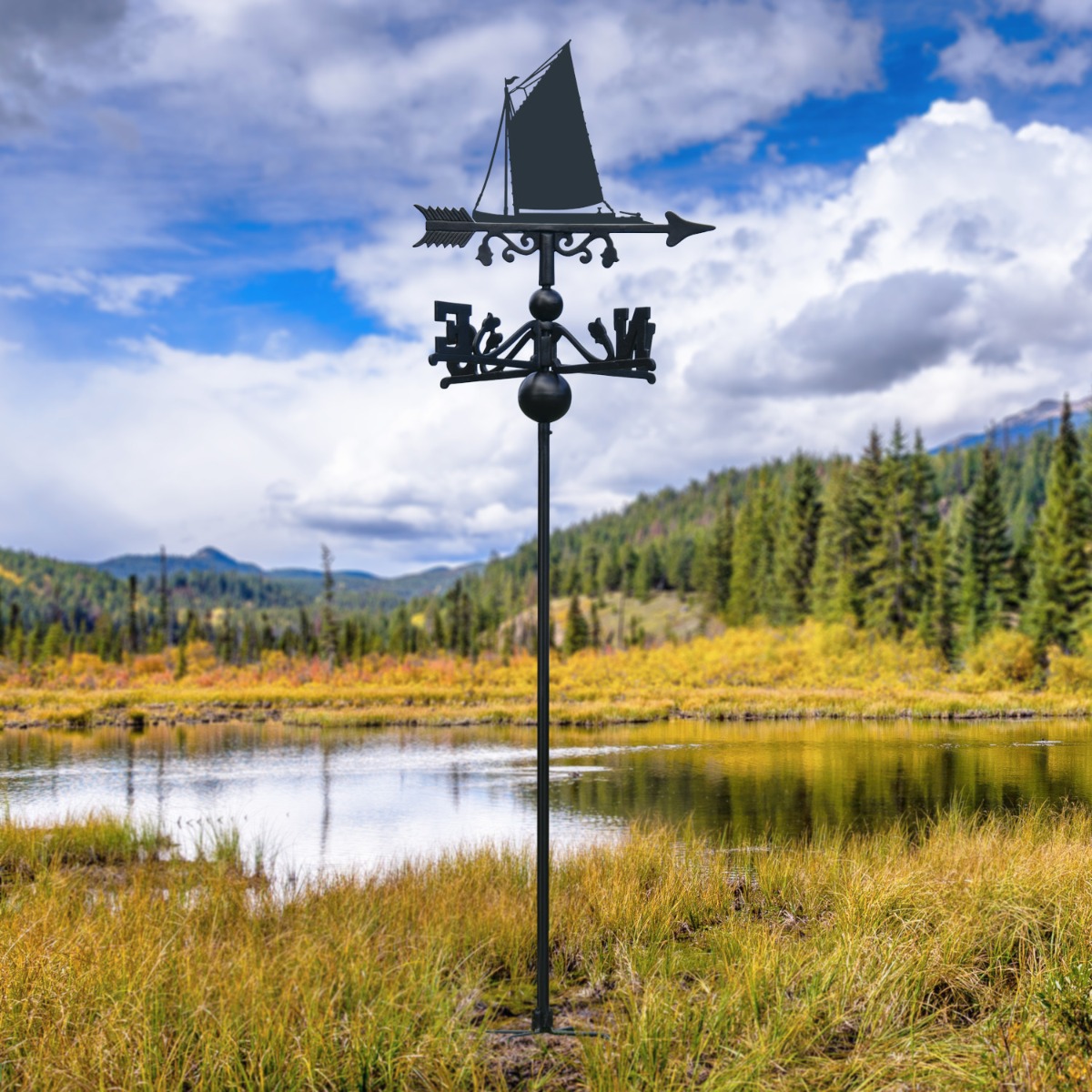 Freestanding Norfolk Wherry Sail Boat Weathervane in Situ