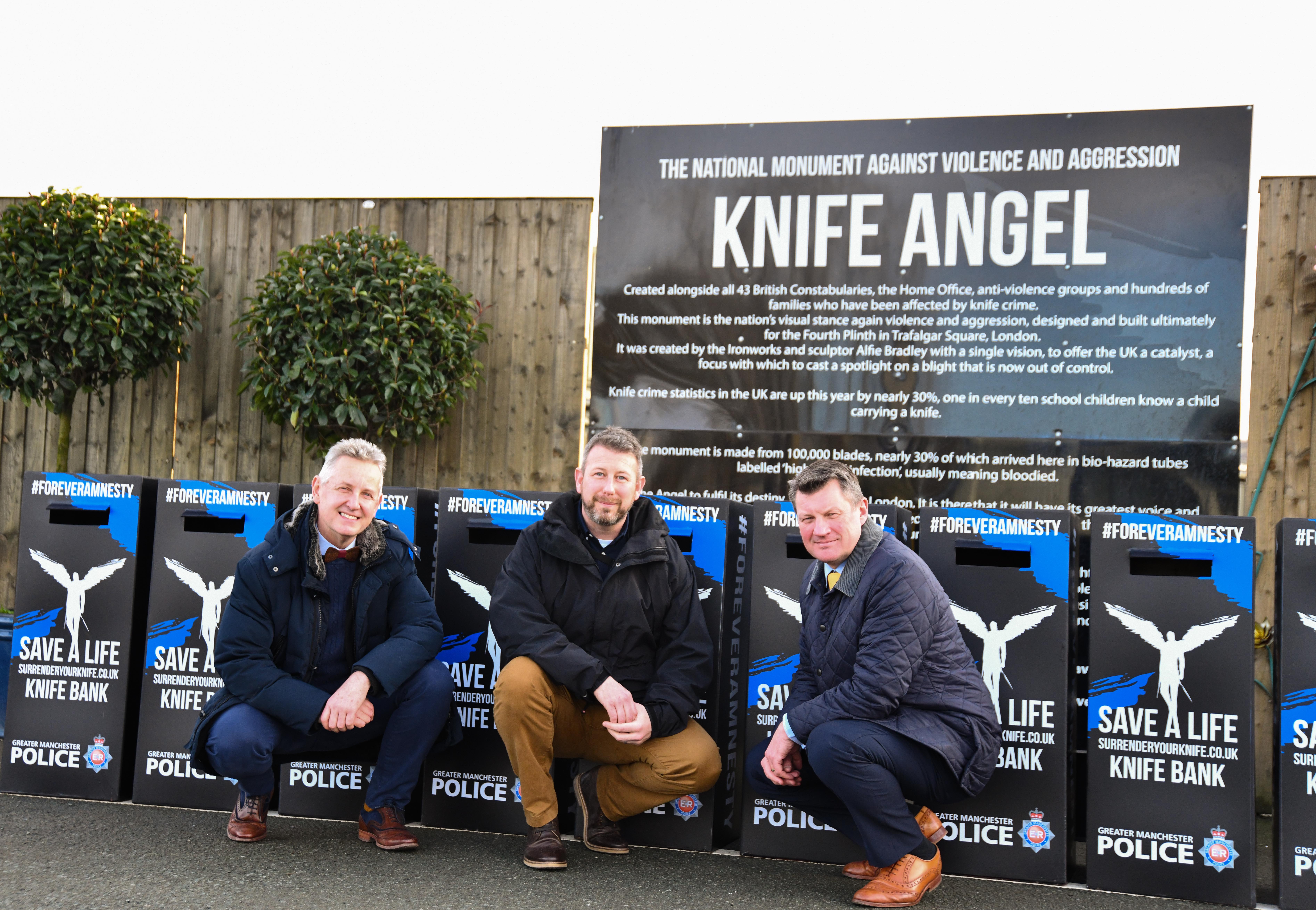 Clive Knowles, Chairman of the British Ironwork Centre, Paul Nolan, GMP Sergeant (Violence Reduction Unit) and Roger Edwards, GMP Detective Inspector