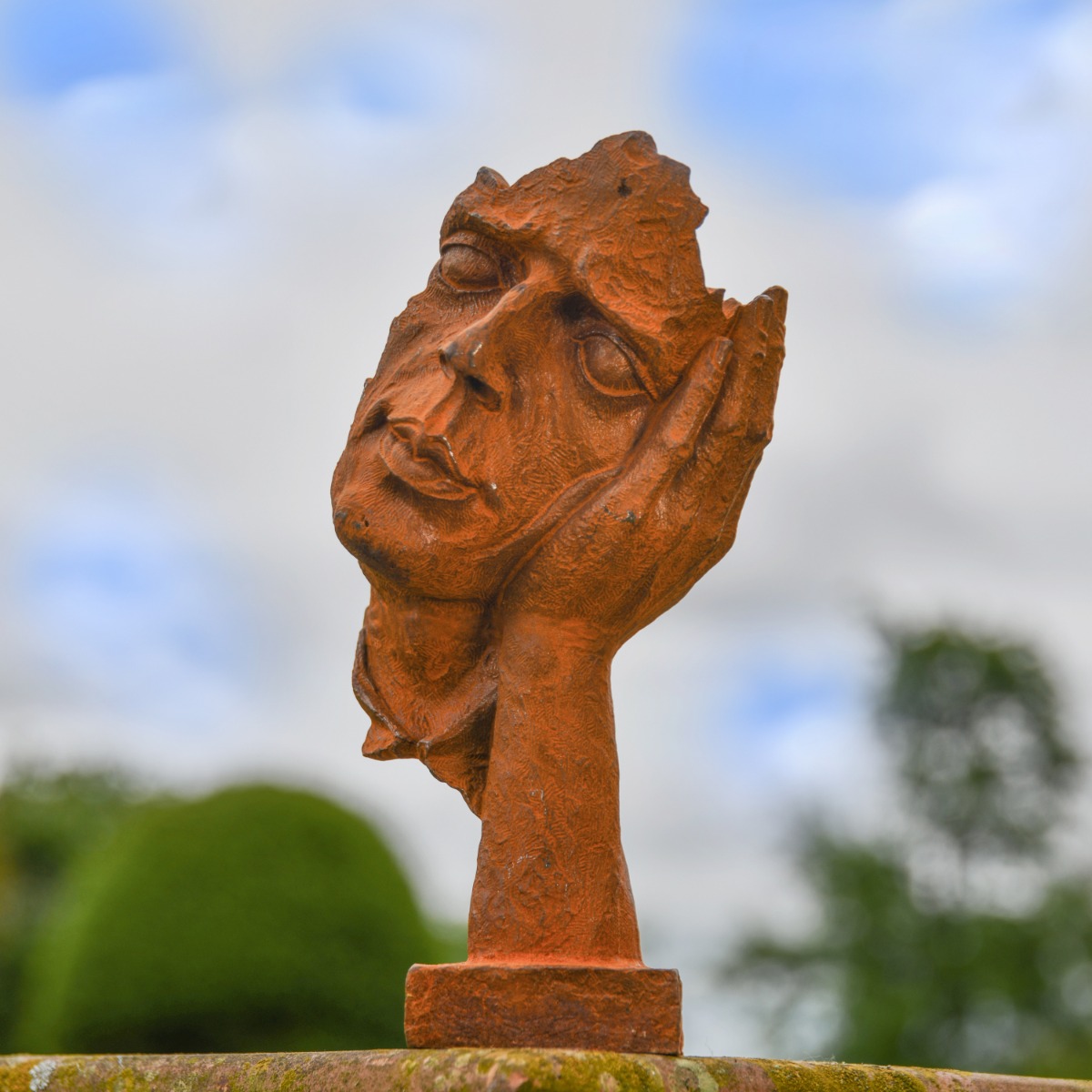 Abstract Resting Face Cast Iron Rustic Sculpture