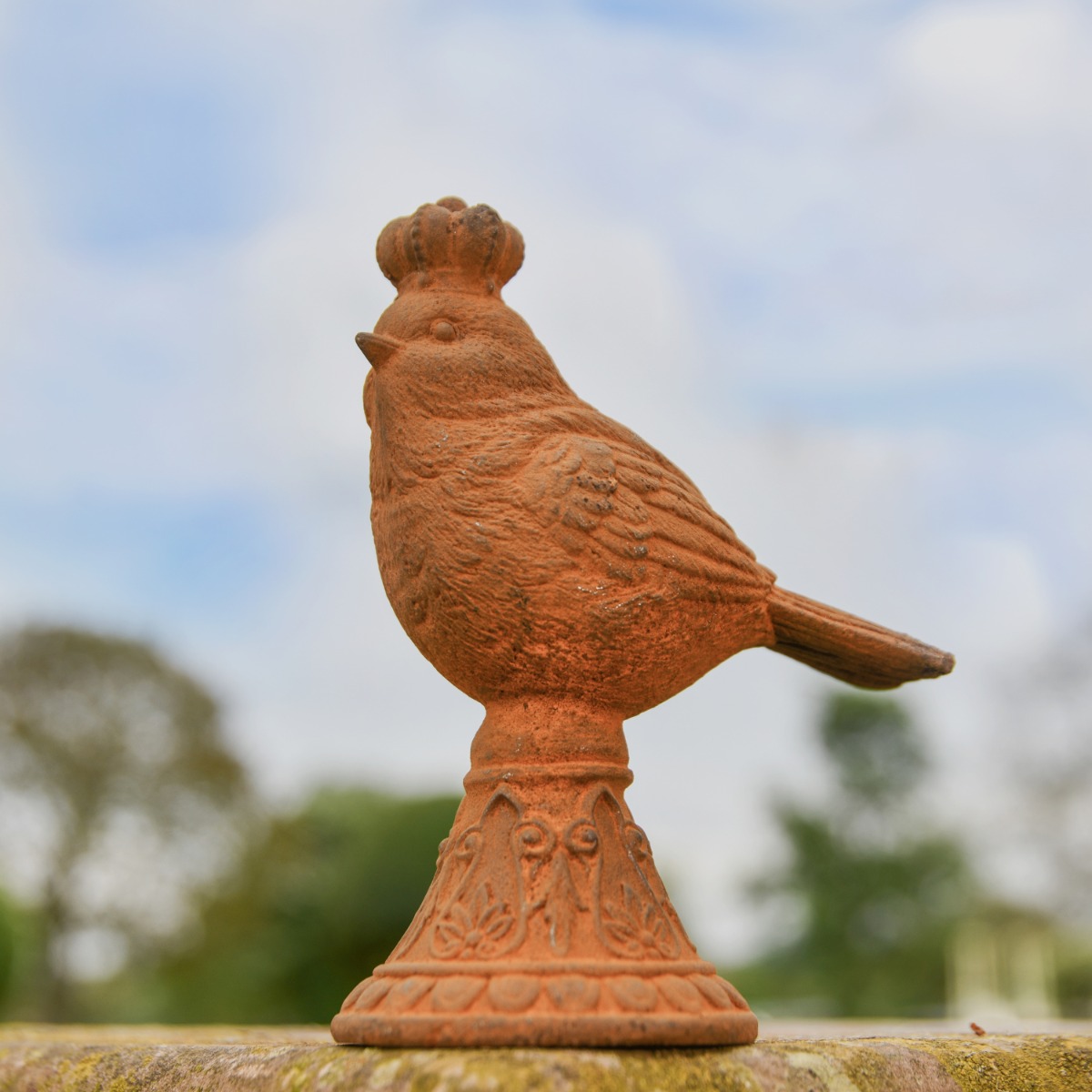 Bird with Crown Cast Iron Rustic Sculpture