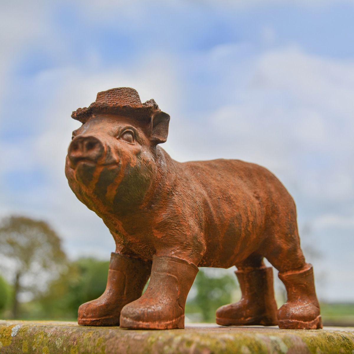 Standing Pig In Wellies Cast Iron Rustic Sculpture
