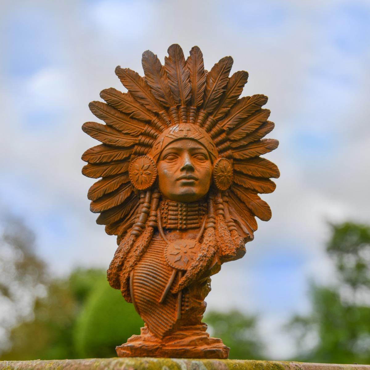 Native American Bust Cast Iron Rustic Sculpture