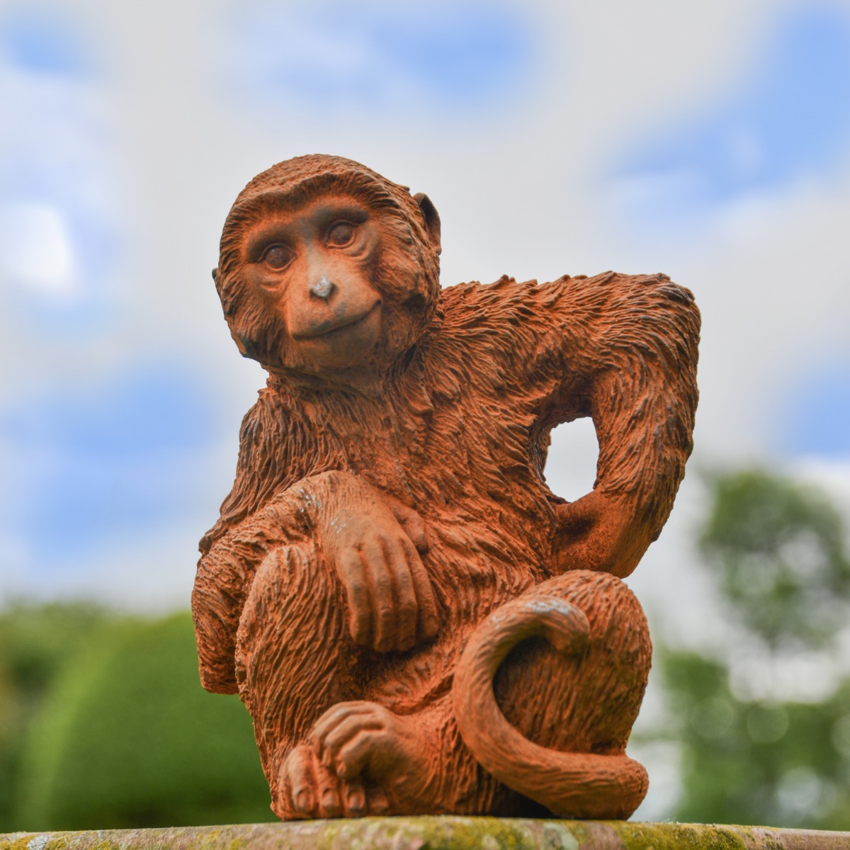 Sitting Monkey Cast Iron Rustic Sculpture