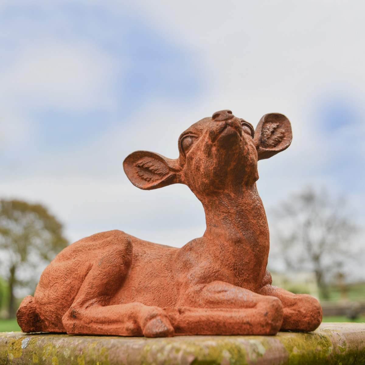 Deer Lying Down Cast Iron Rustic Sculpture - Facing Right