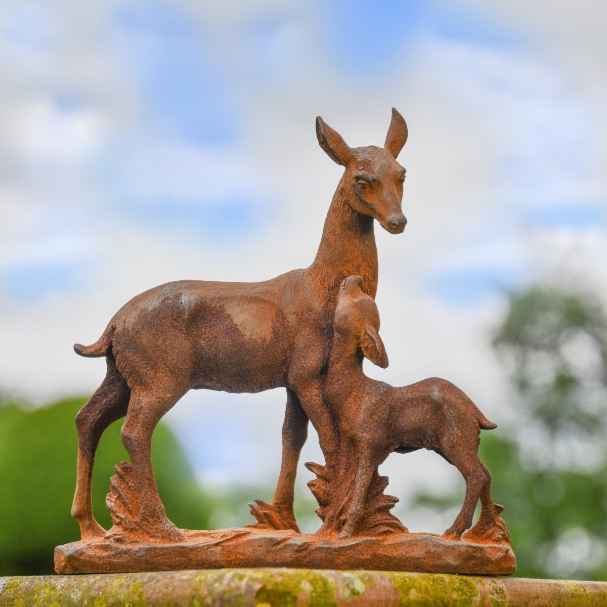 Deer and Calf Cast Iron Rustic Sculpture