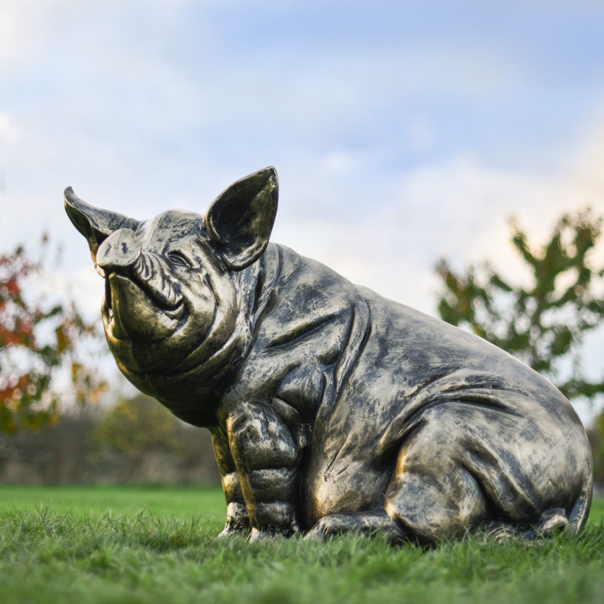 'Penny' Brushed Gold Sitting Pig Scu…