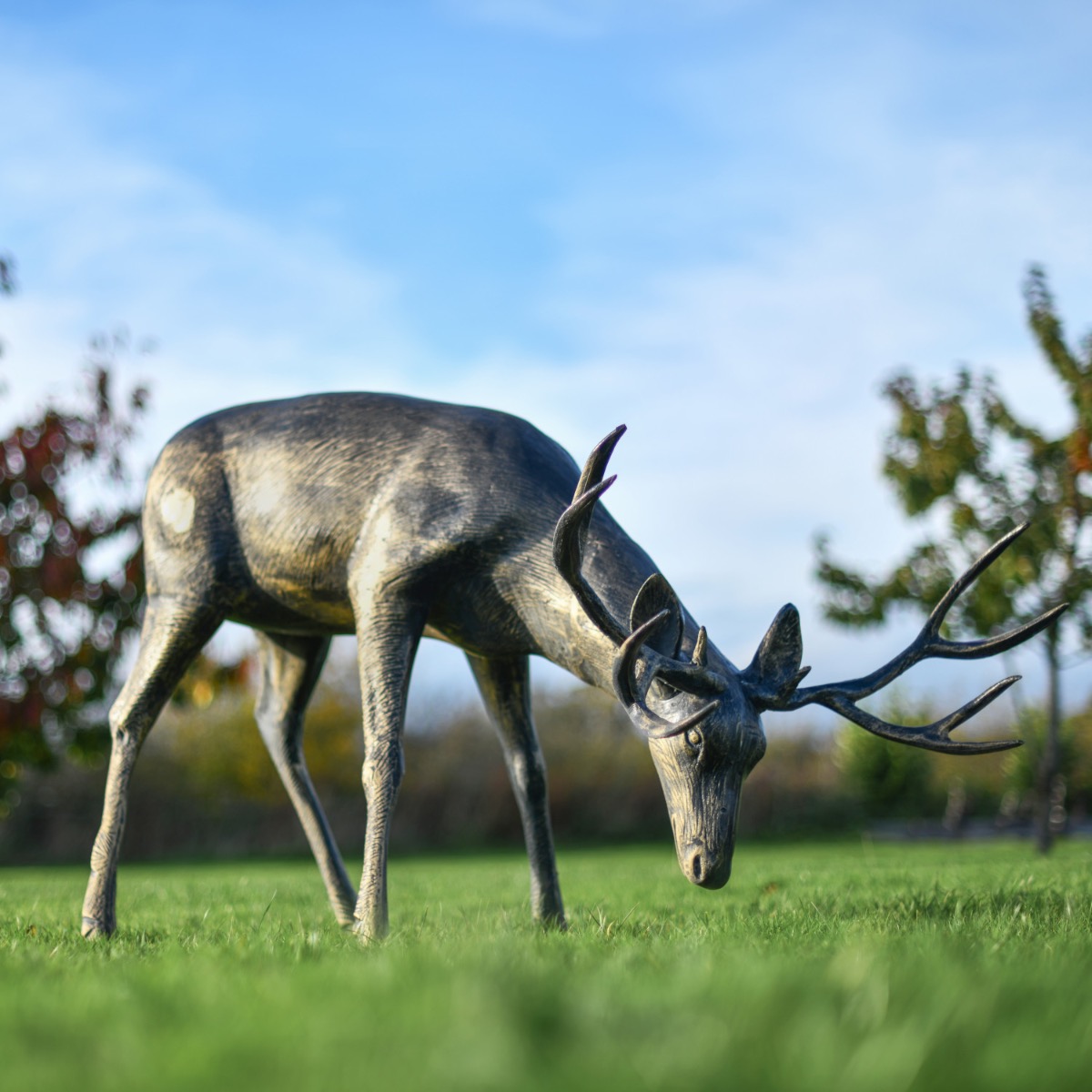 "Roe" Gold Grazing Stag Sculpture