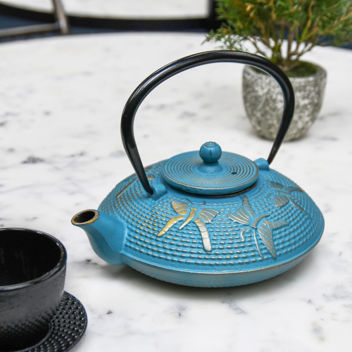 Cast Iron "Nara" Japanese Cyan Teapot