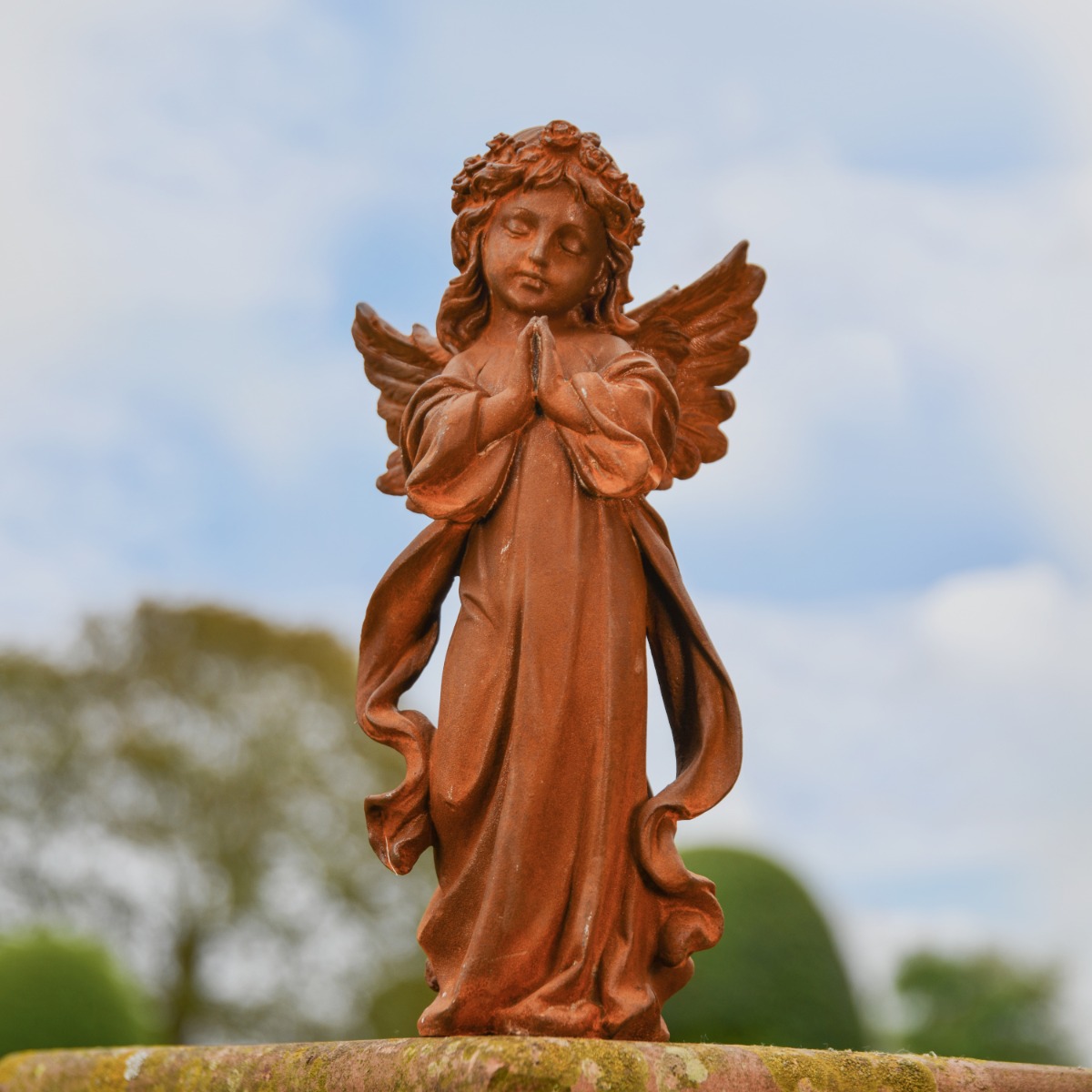 Winged Praying Angel Cast Iron Rustic Sculpture