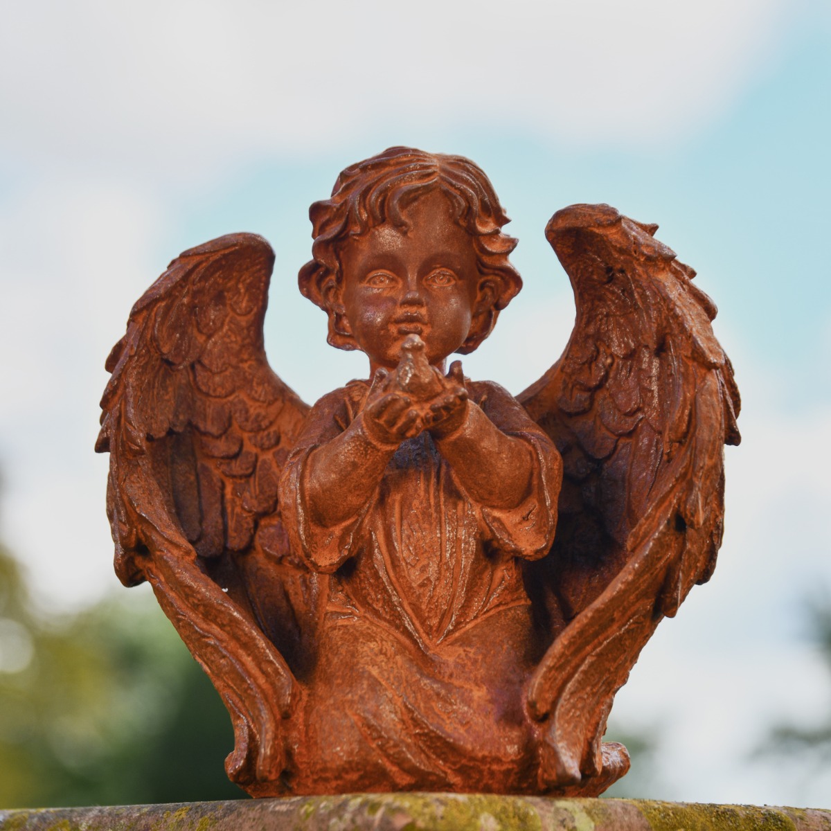 Winged Angel and Dove Cast Iron Rustic Sculpture