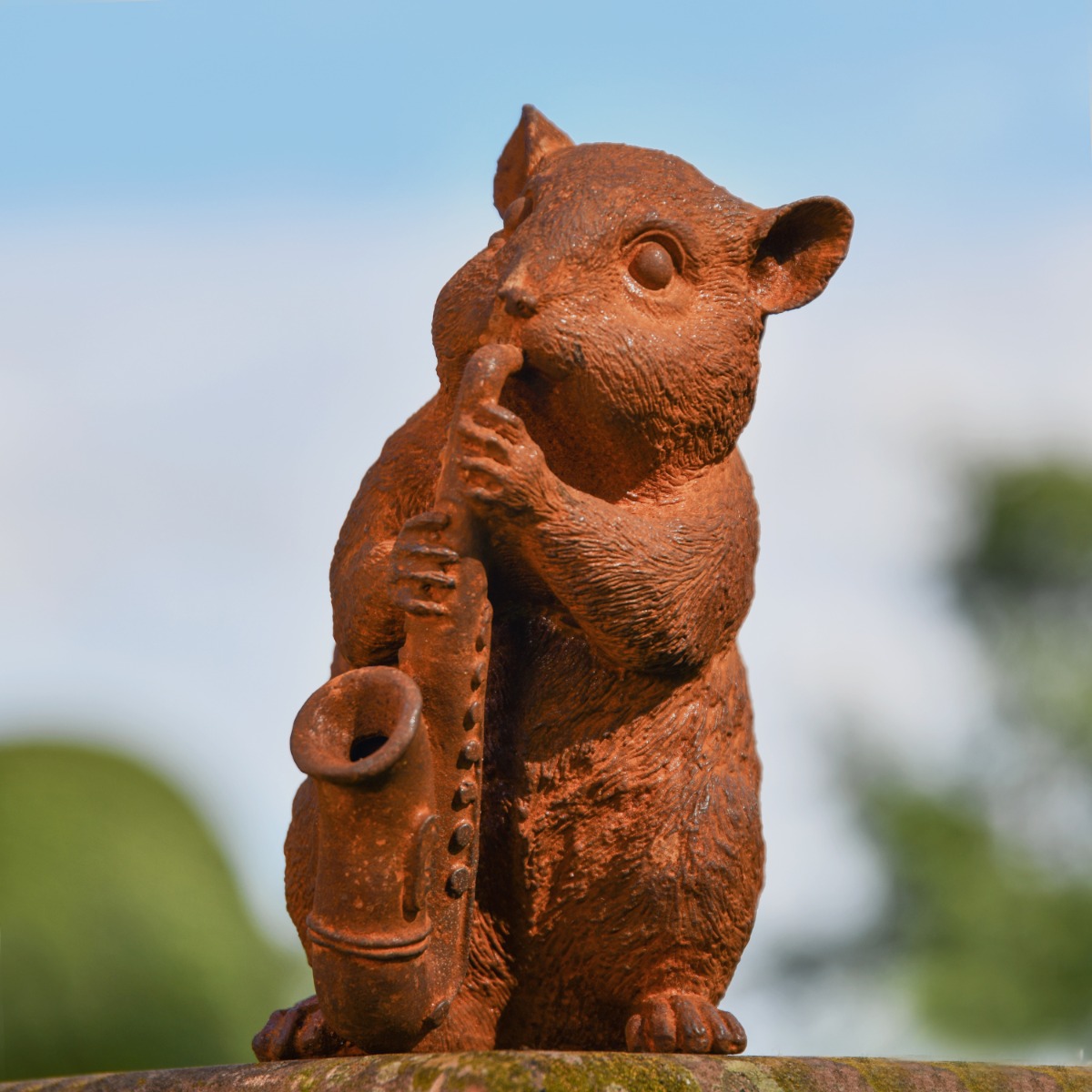 Chipmunk Playing Saxophone Cast Iron Rustic Sculpture