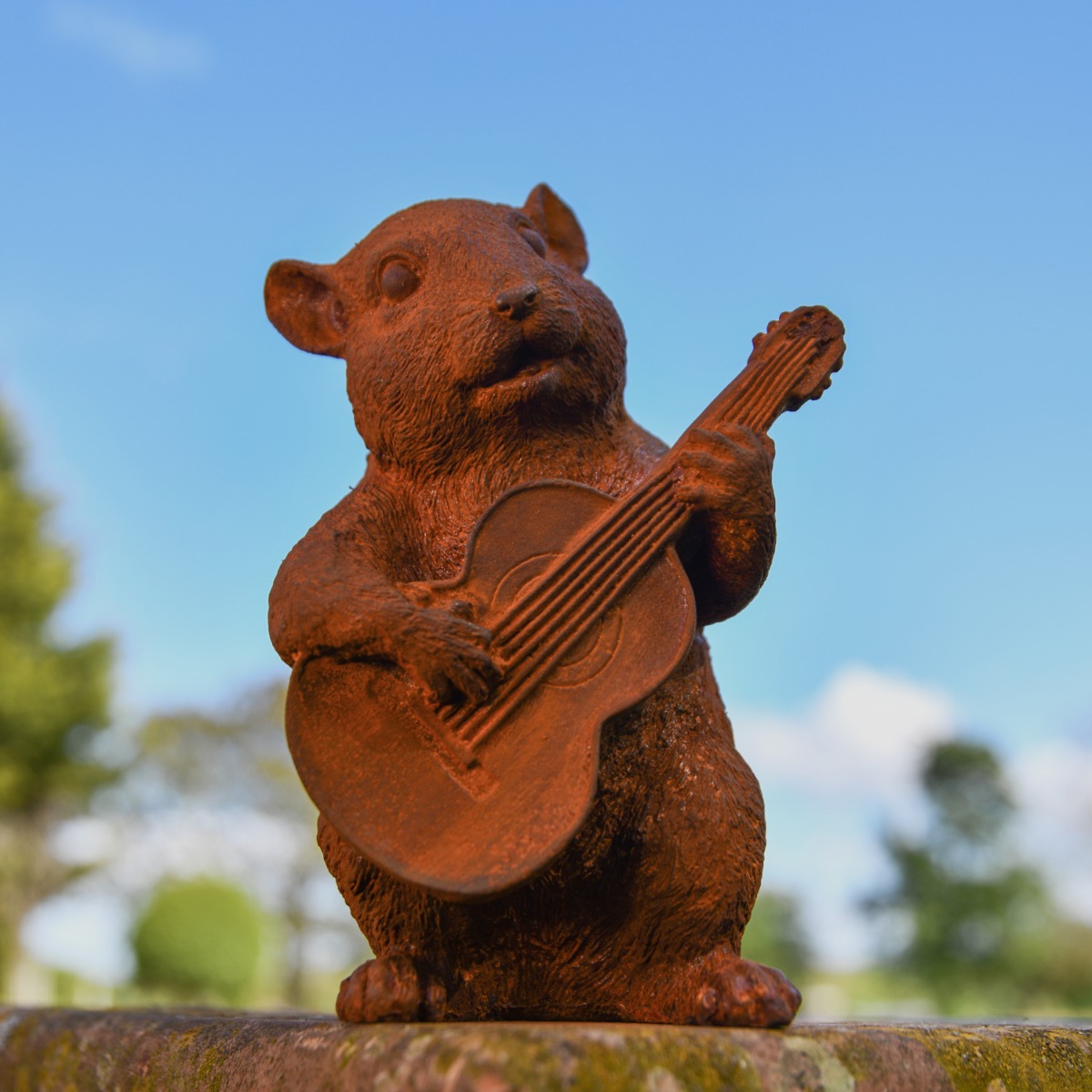 Chipmunk Playing Guitar Cast Iron Rustic Sculpture