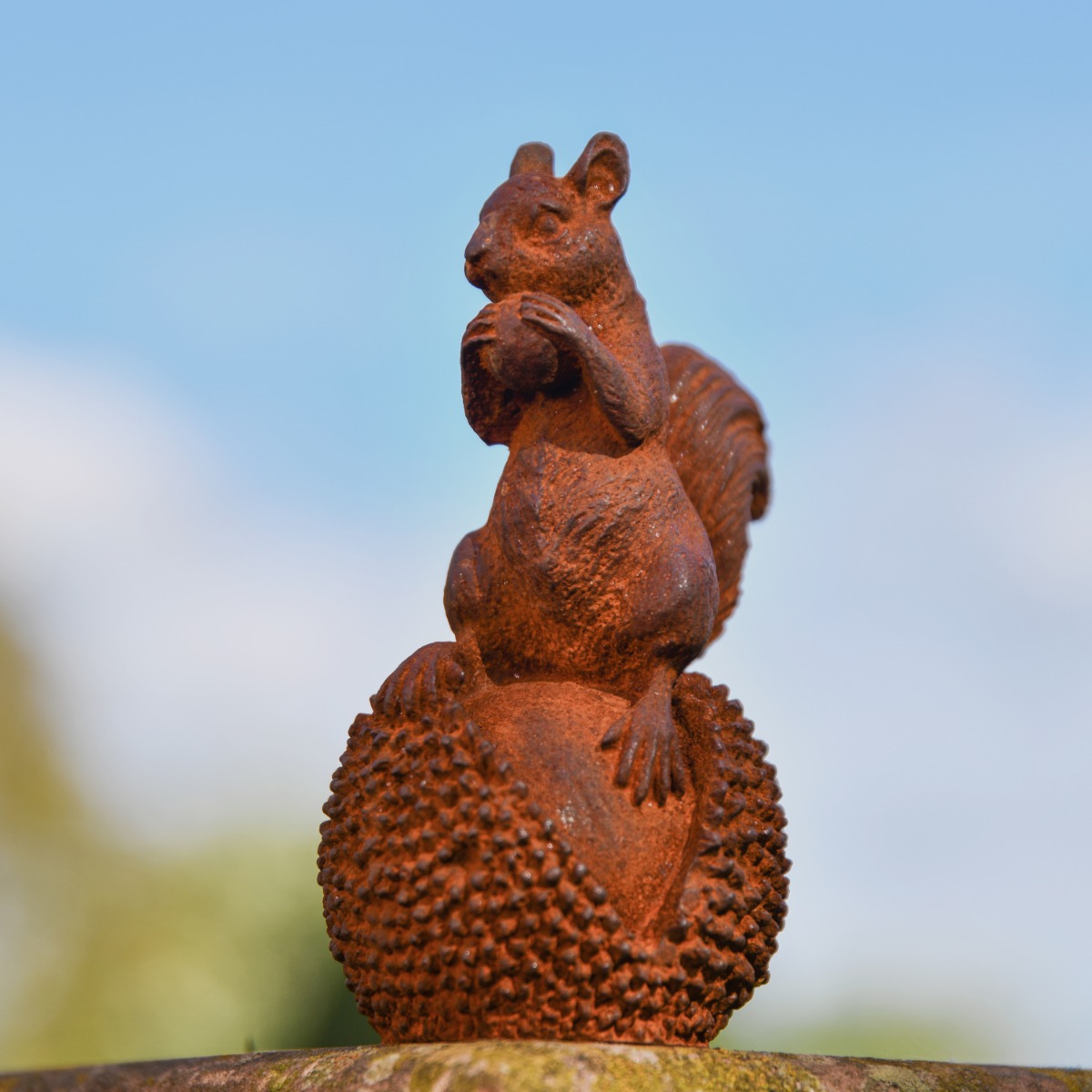 Squirrel with Chestnut Cast Iron Rustic Sculpture
