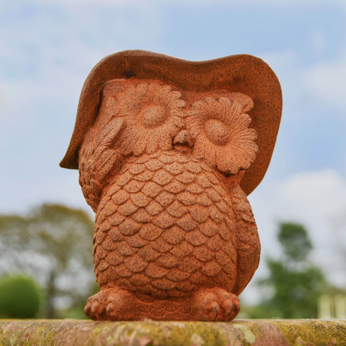 Owl with Hat Cast Iron Rustic Sculpt…
