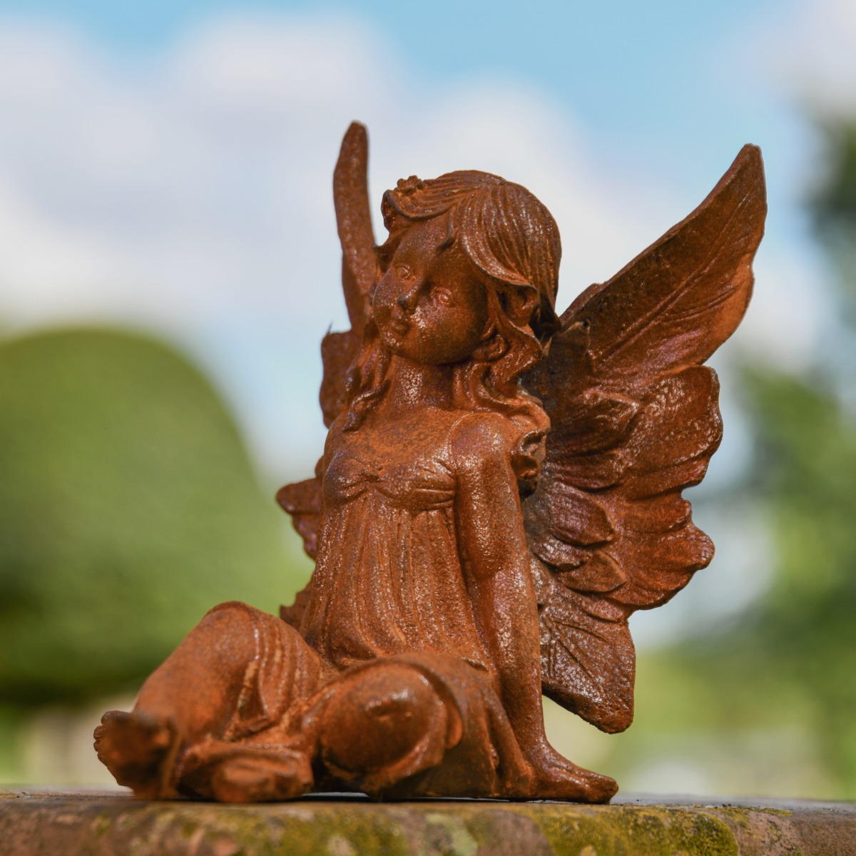 Sitting Fairy Cast Iron Rustic Sculpture