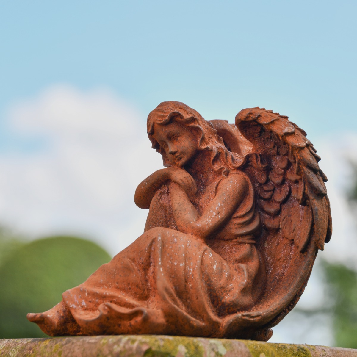Thoughtful Angel Cast Iron Rustic Sculpture