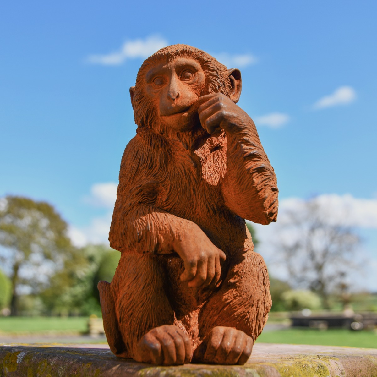 Thoughtful Monkey Cast Iron Rustic Sculpture