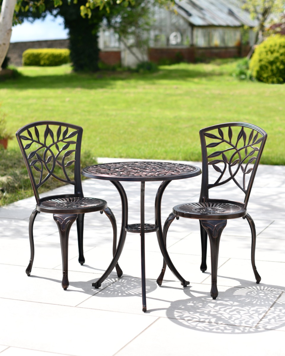 'Country Flower' Copper Finish Aluminium Two Seater Garden Dining Set