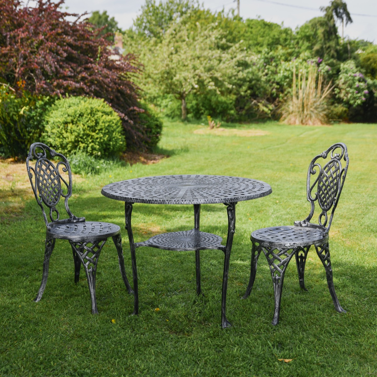 'Tudor House' Two Seat Dining Set - Antique Silver