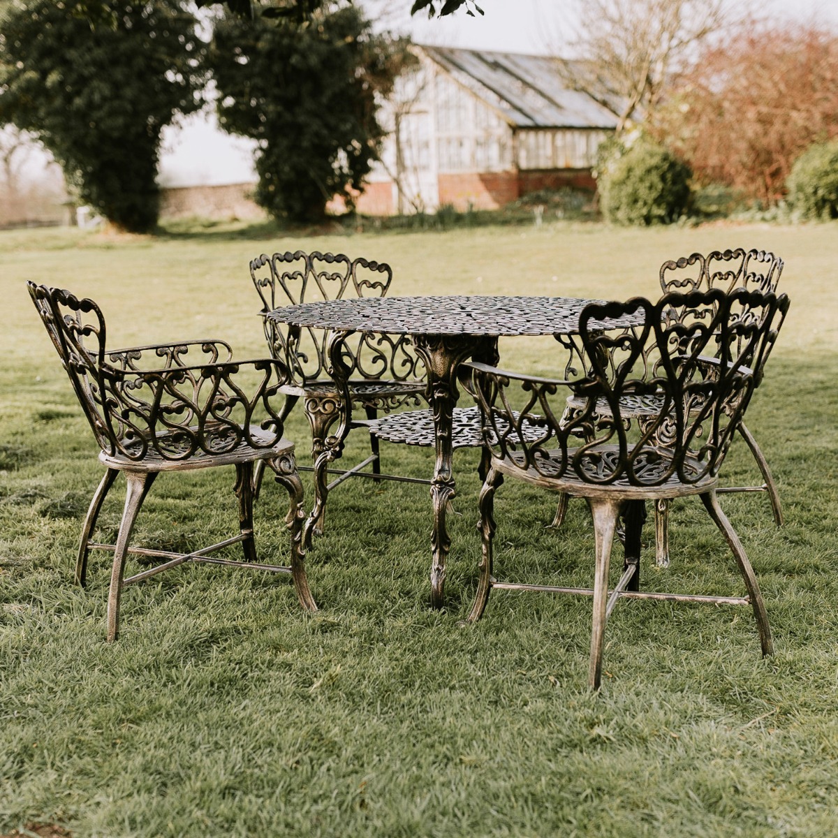 "Hearts Desire" Brushed Gold Four Seat Garden Dining Set