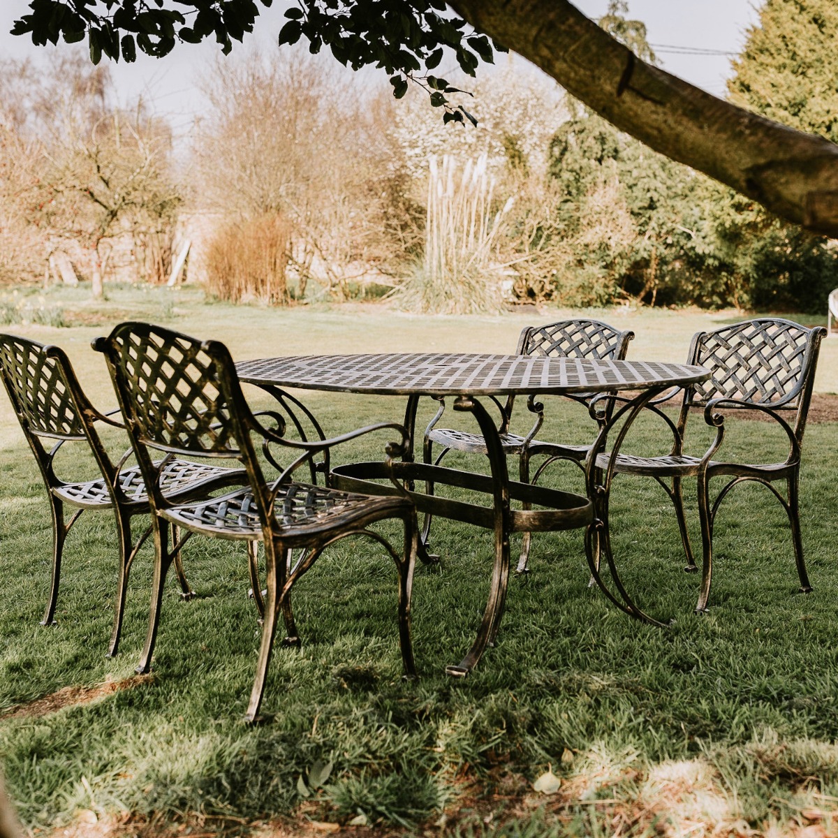 "Alton Manor" Brushed Gold Six Seat Dining Set