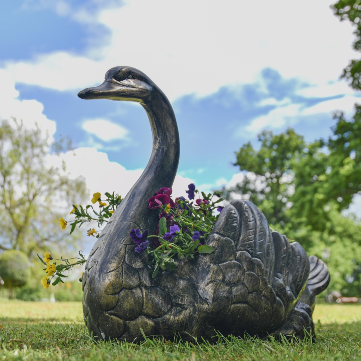 Cast Aluminium Swan Flower Planter -  Brushed Gold