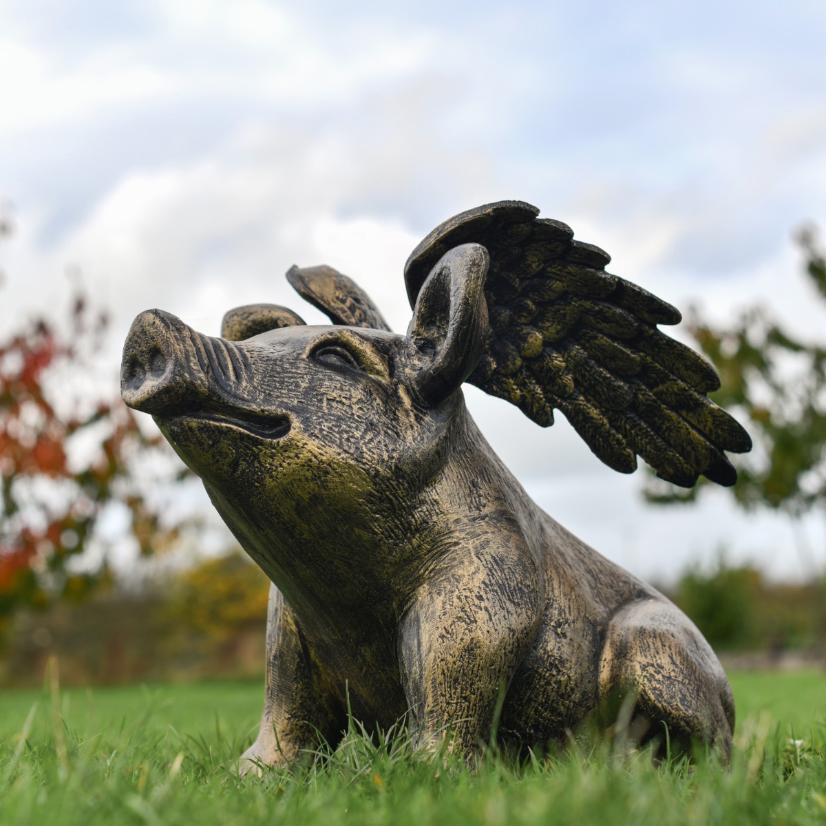 'Adeline' Antique Gold Flying Pig Sculpture