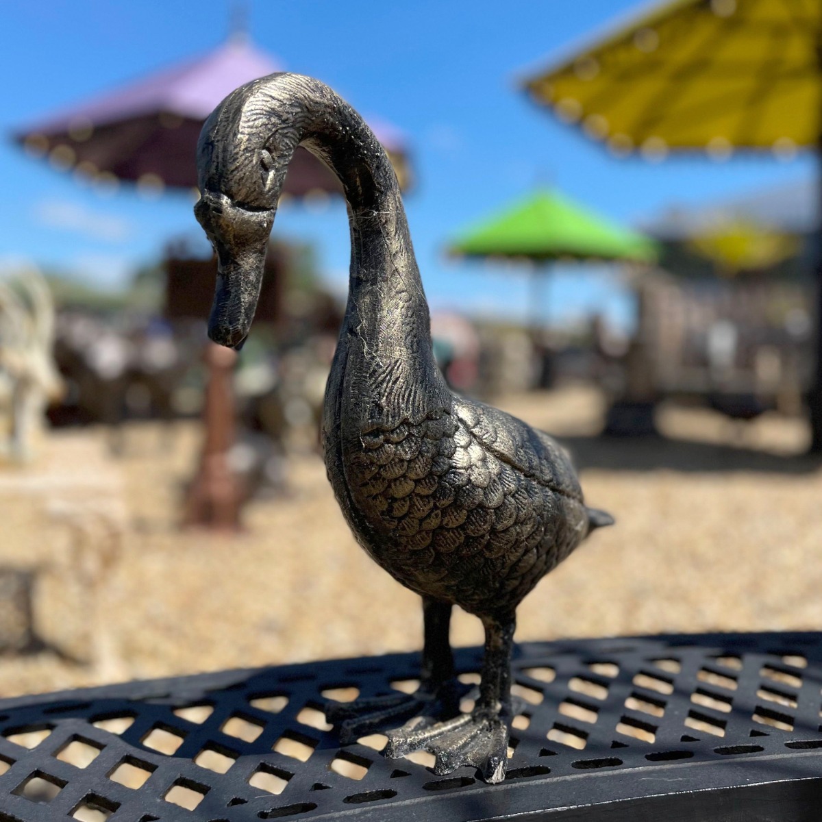 Antique Gold Looking Down Duck Sculpture