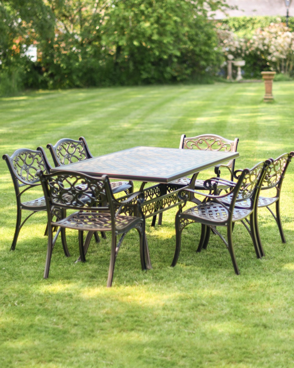 Deluxe "Atcham" Outdoor Six Seater Furniture Set In Antique Copper