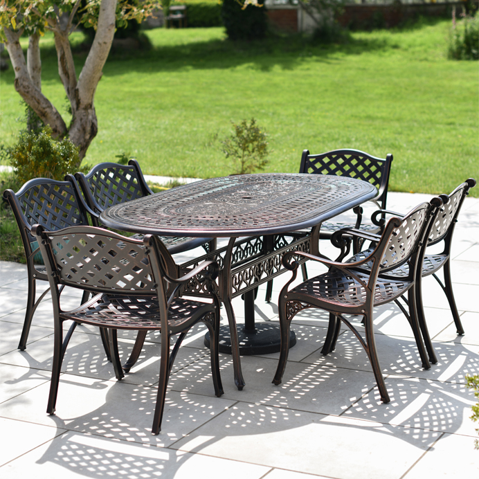 'Blakesley' Antique Copper Six Seater Garden Dining Set