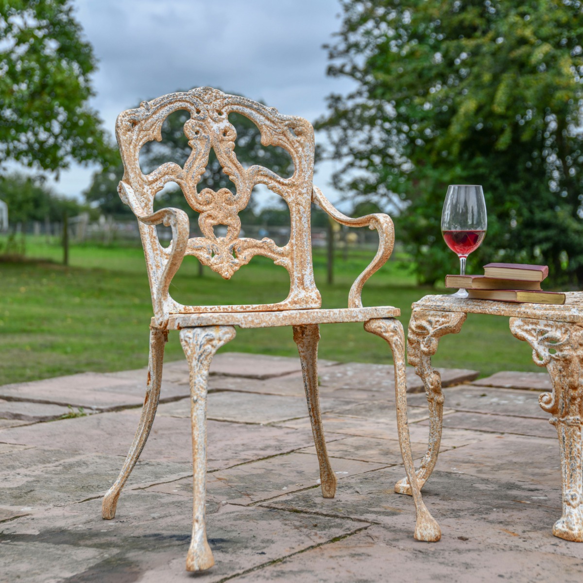 Rustic Cream Cast Iron Victorian Chair