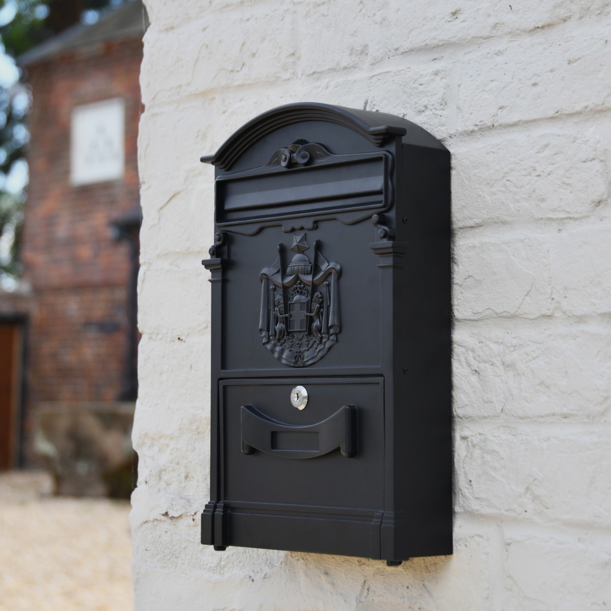 'Royal Crest' Black Wall Mounted Post Box
