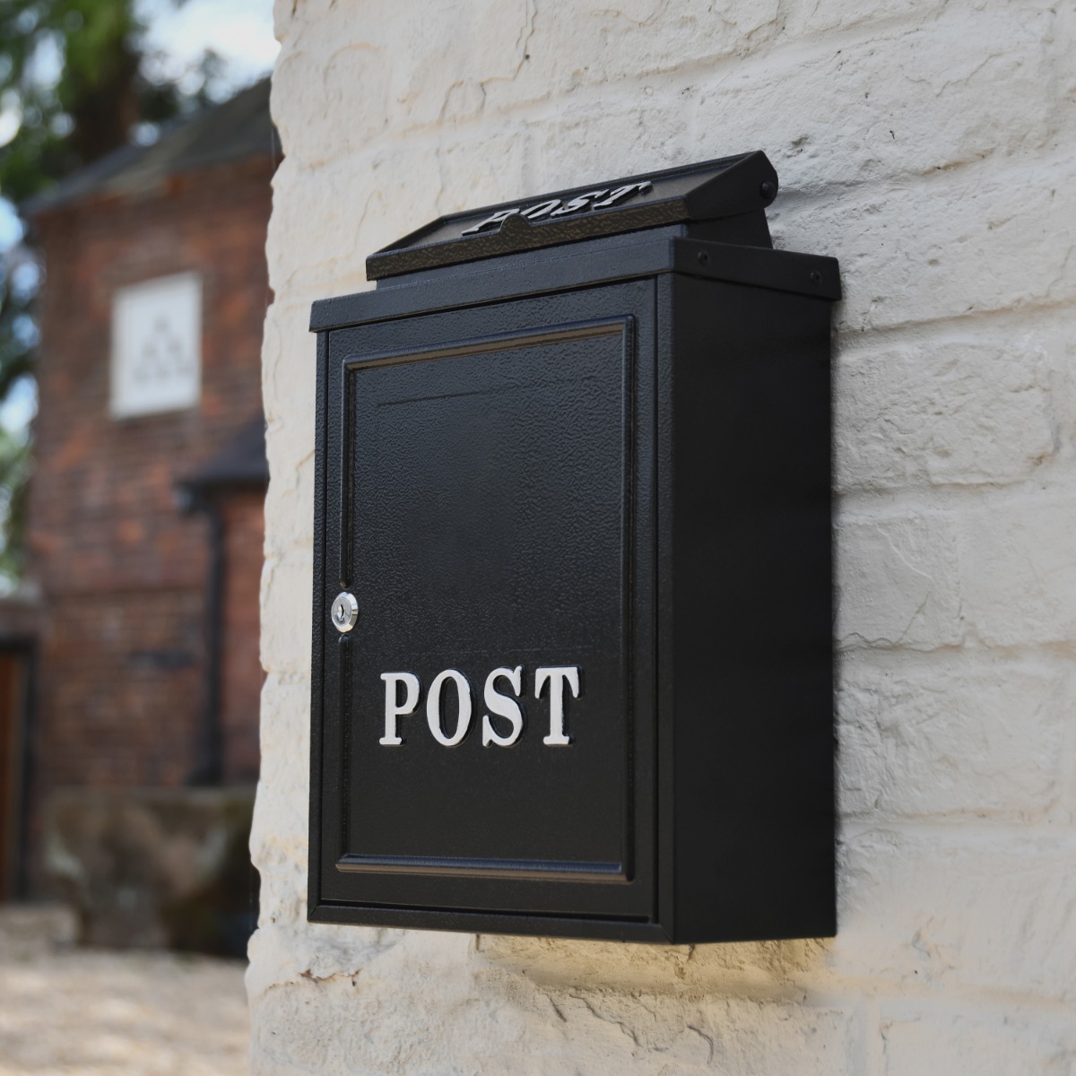 Black Wall Mounted Post Box with Silver Lettering