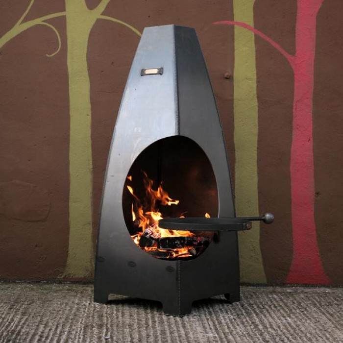 Contemporary Wide Curved Chimenea with Swing Arm Grill