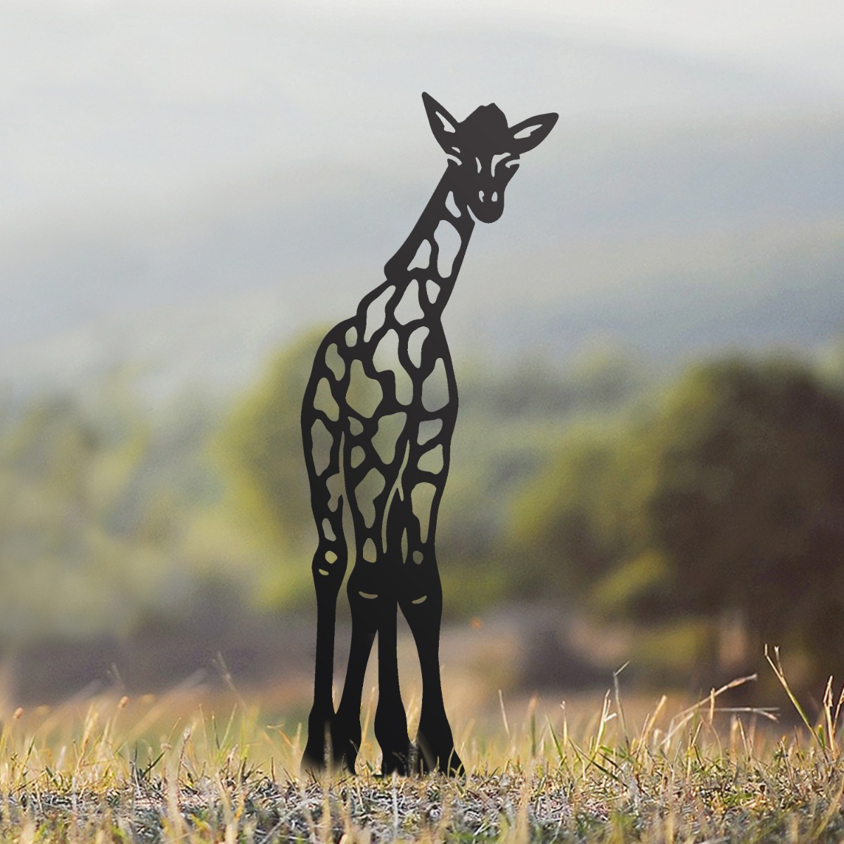 Baby Giraffe Sheet Steel Silhouette in Black Finish