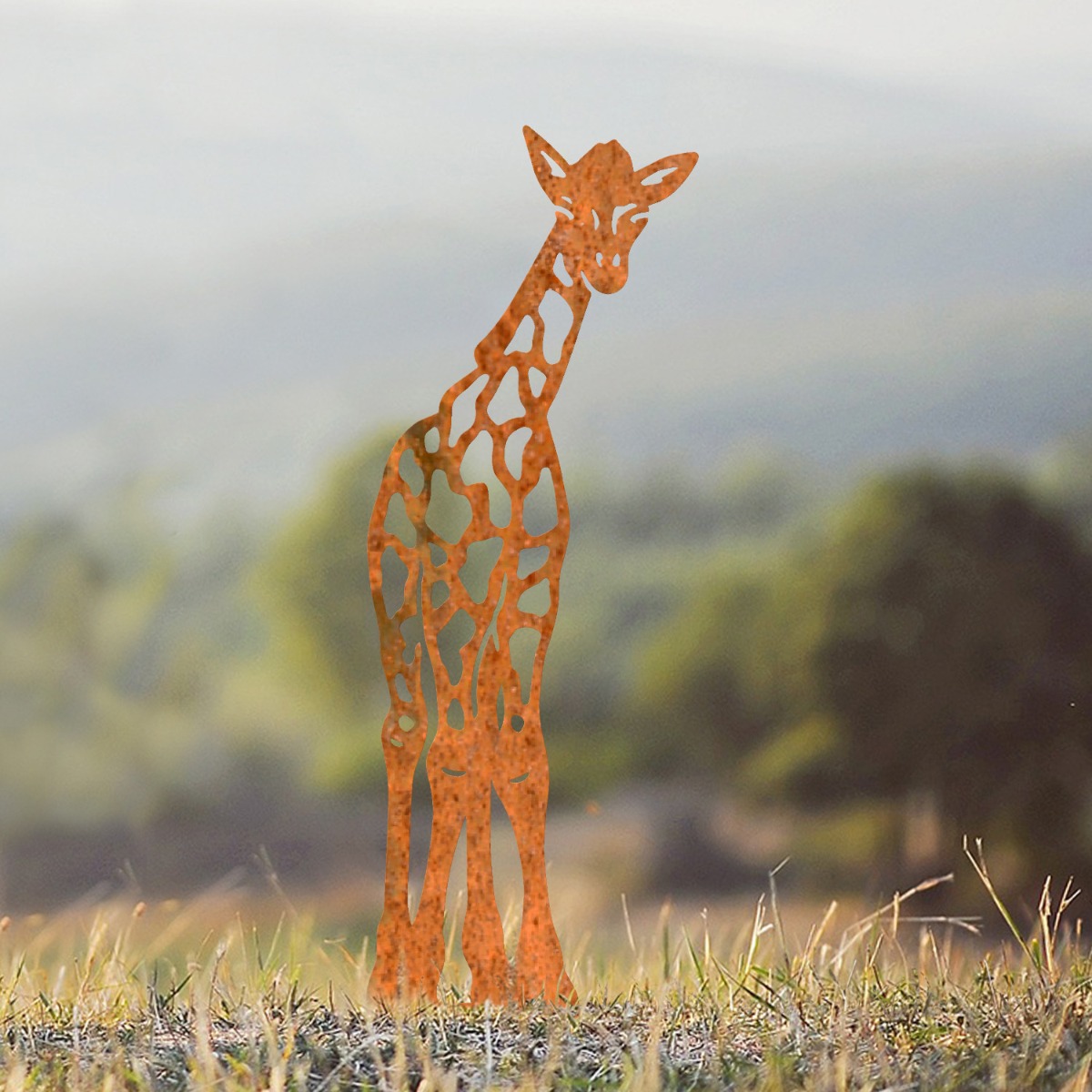 Baby Giraffe Sheet Steel Silhouette in Rustic Finish